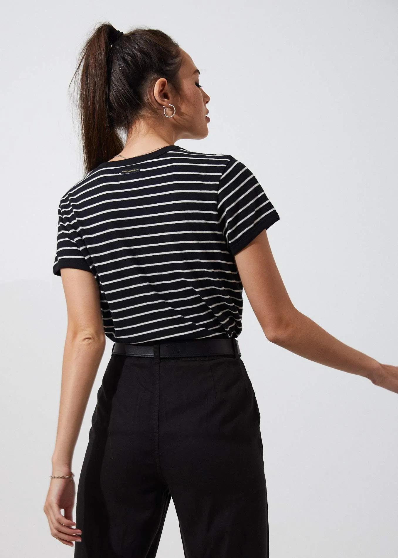 Afends Womens Hemp Basics Stripe - Hemp Ringer Tee - Black Stripe