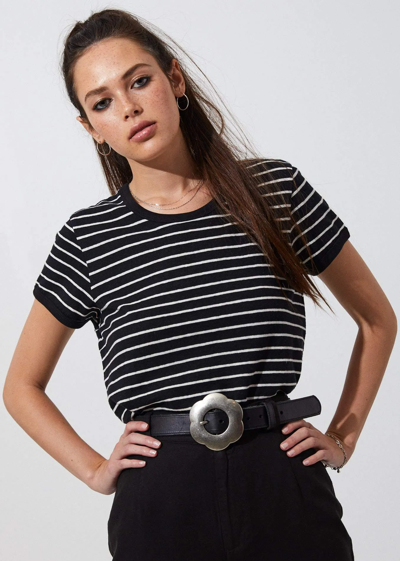 Afends Womens Hemp Basics Stripe - Hemp Ringer Tee - Black Stripe