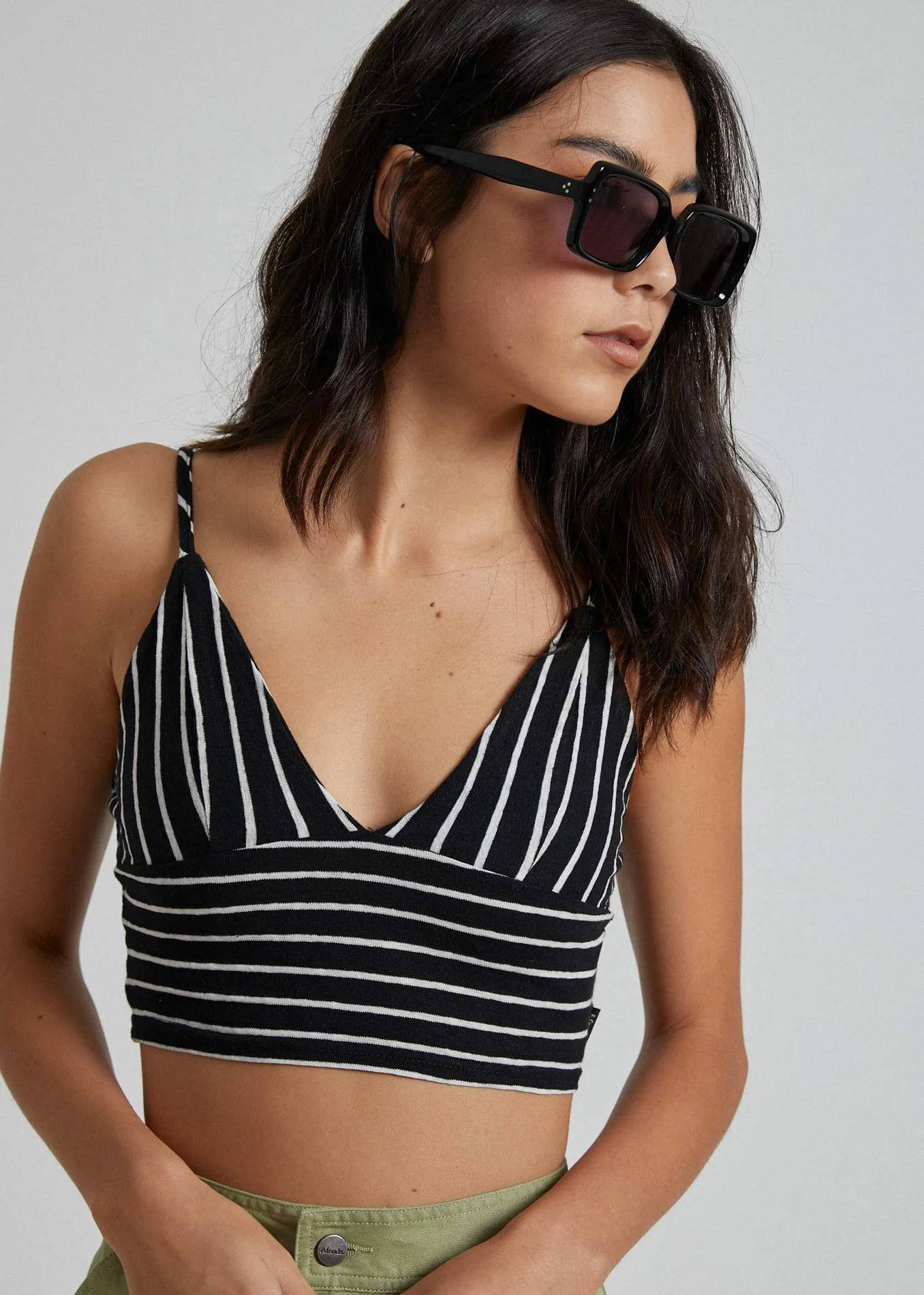 Afends Womens Zoey - Hemp Tri Stripe Singlet - Black Stripe