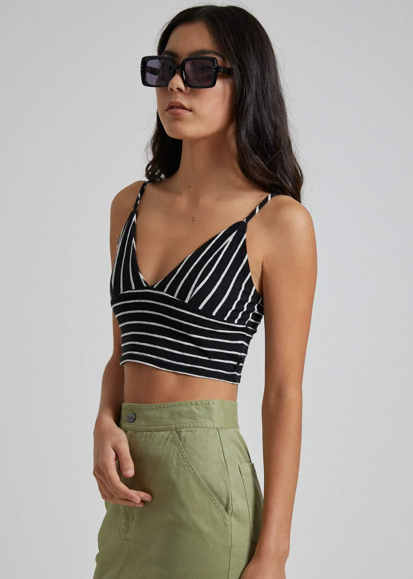 Afends Womens Zoey - Hemp Tri Stripe Singlet - Black Stripe
