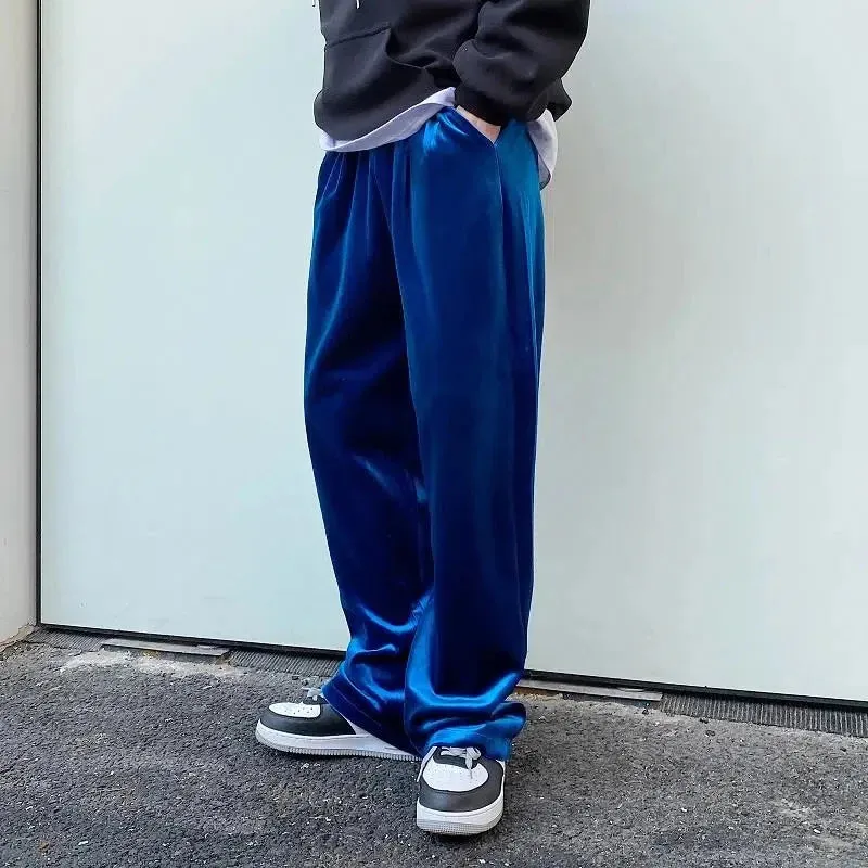 Aidase 2024 Autumn Straight Velour Men Pants High Waist Casual Wide Legs Pants Black Purple Loose Female Fashion Student Trousers New