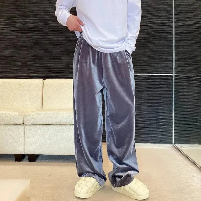 Aidase 2024 Autumn Straight Velour Men Pants High Waist Casual Wide Legs Pants Black Purple Loose Female Fashion Student Trousers New