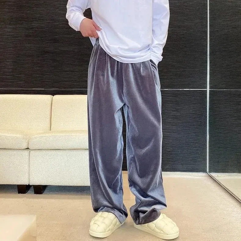 Aidase 2024 Autumn Straight Velour Men Pants High Waist Casual Wide Legs Pants Black Purple Loose Female Fashion Student Trousers New