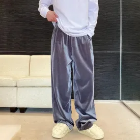 Aidase 2024 Autumn Straight Velour Men Pants High Waist Casual Wide Legs Pants Black Purple Loose Female Fashion Student Trousers New