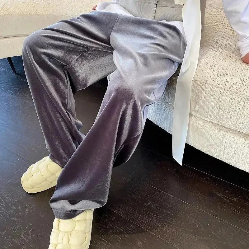 Aidase 2024 Autumn Straight Velour Men Pants High Waist Casual Wide Legs Pants Black Purple Loose Female Fashion Student Trousers New