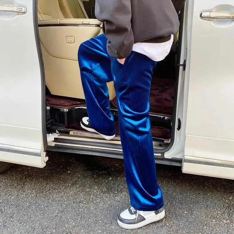 Aidase 2024 Autumn Straight Velour Men Pants High Waist Casual Wide Legs Pants Black Purple Loose Female Fashion Student Trousers New
