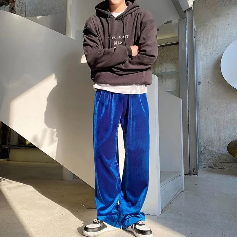 Aidase 2024 Autumn Straight Velour Men Pants High Waist Casual Wide Legs Pants Black Purple Loose Female Fashion Student Trousers New