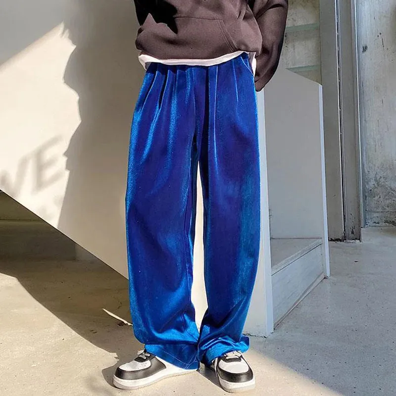 Aidase 2024 Autumn Straight Velour Men Pants High Waist Casual Wide Legs Pants Black Purple Loose Female Fashion Student Trousers New