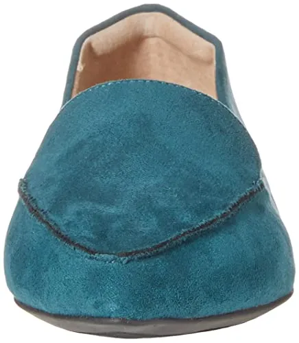 Amazon Essentials Women's Loafer Flat, Navy Microsuede, 14 Wide