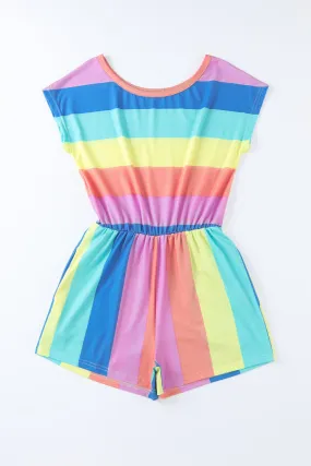 *APP EXCLUSIVE* Multicolored Stripe Round Neck Romper