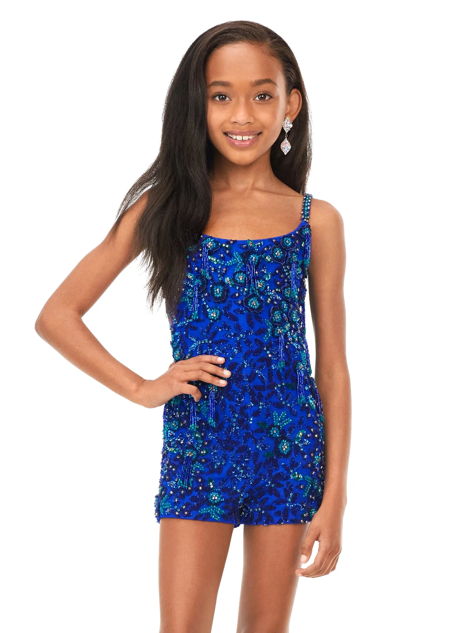 Ashley Lauren Kids 8186 Girls Beaded Romper with Fringe