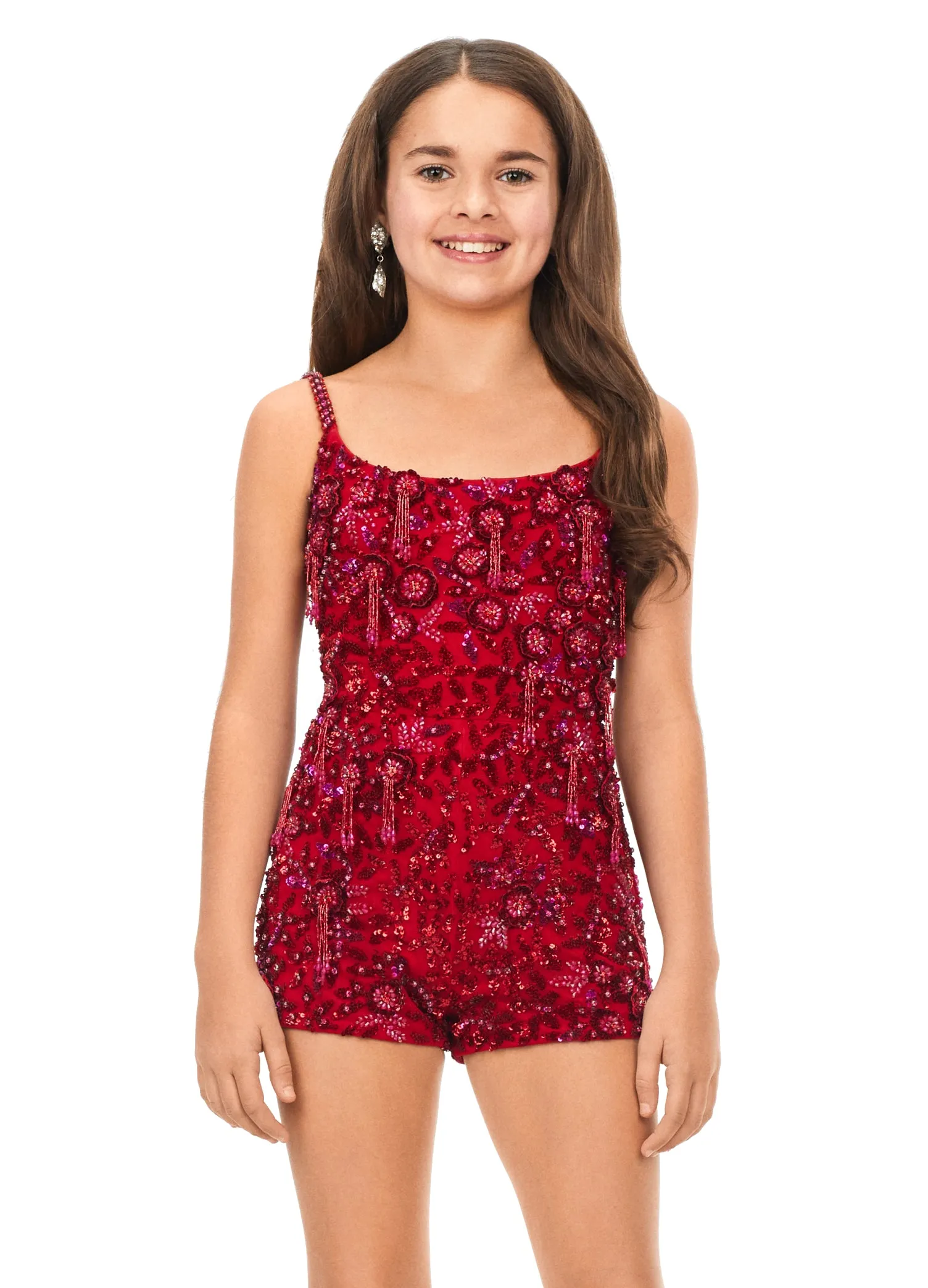 Ashley Lauren Kids 8186 Girls Beaded Romper with Fringe