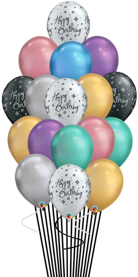 Assorted Chrome and Sparkling Birthday Balloon Bouquet - 15pcs