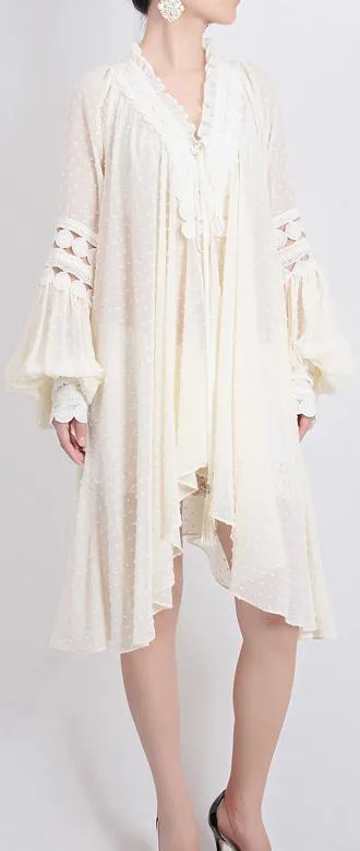 Asymmetrical Embroidered Ruffle Shirt-Dress