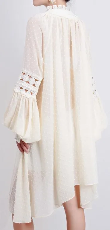 Asymmetrical Embroidered Ruffle Shirt-Dress