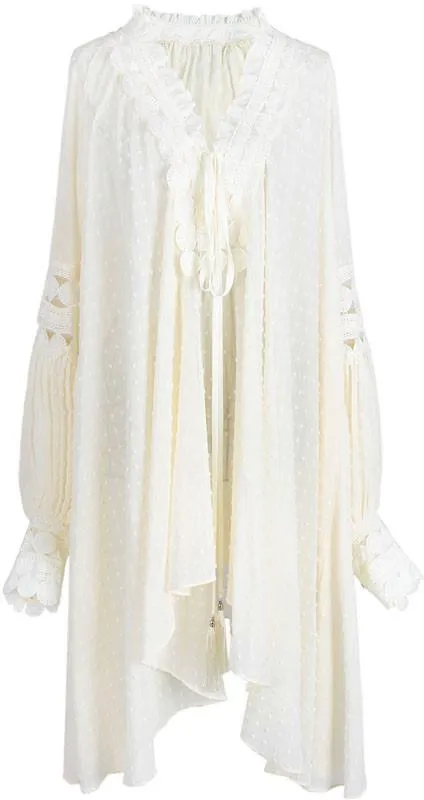 Asymmetrical Embroidered Ruffle Shirt-Dress