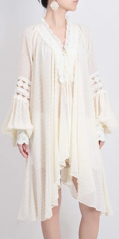 Asymmetrical Embroidered Ruffle Shirt-Dress