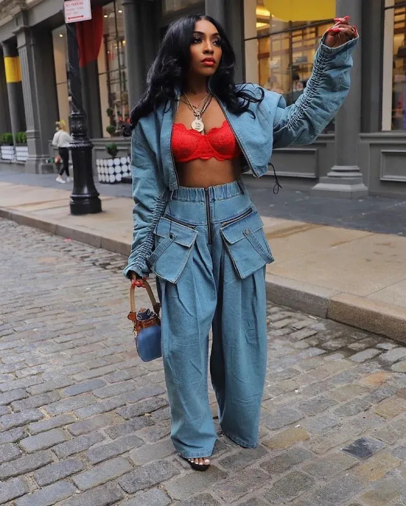 Ava Wide Leg Denim Pants Set