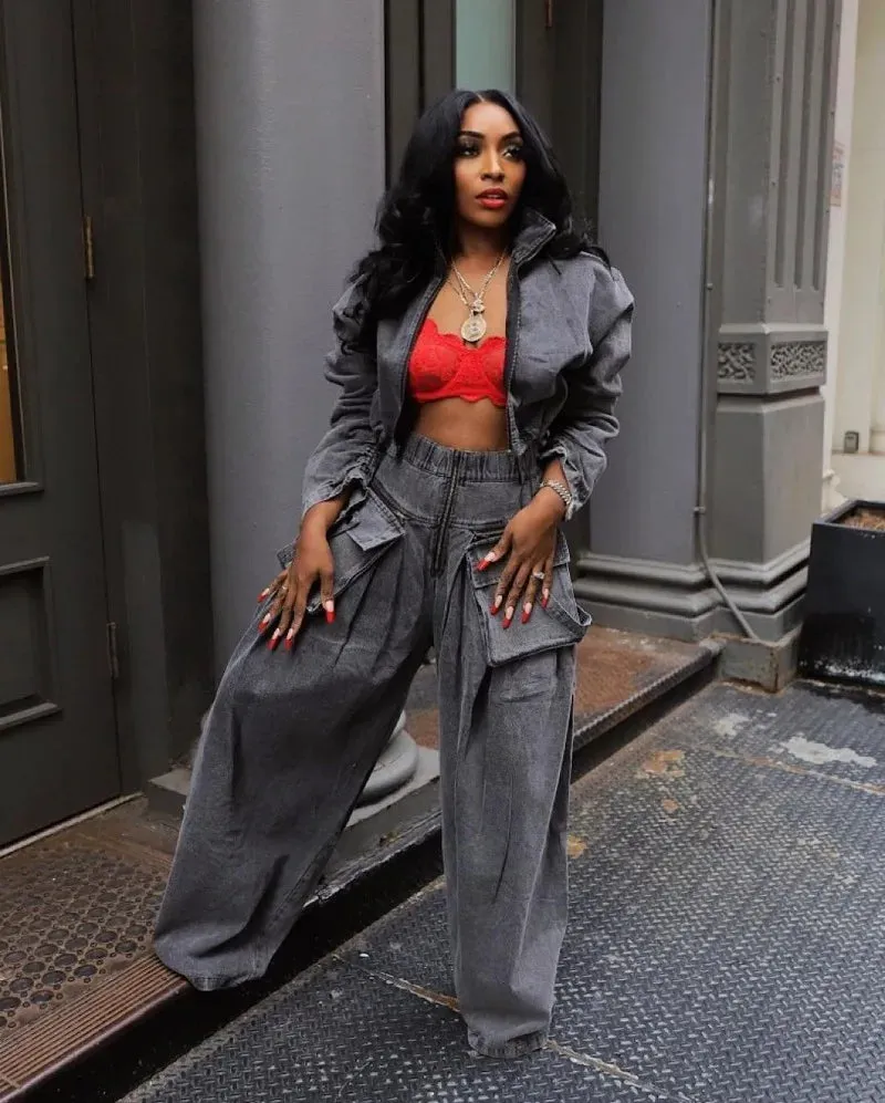 Ava Wide Leg Denim Pants Set