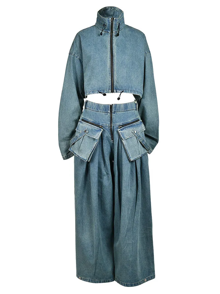 Ava Wide Leg Denim Pants Set
