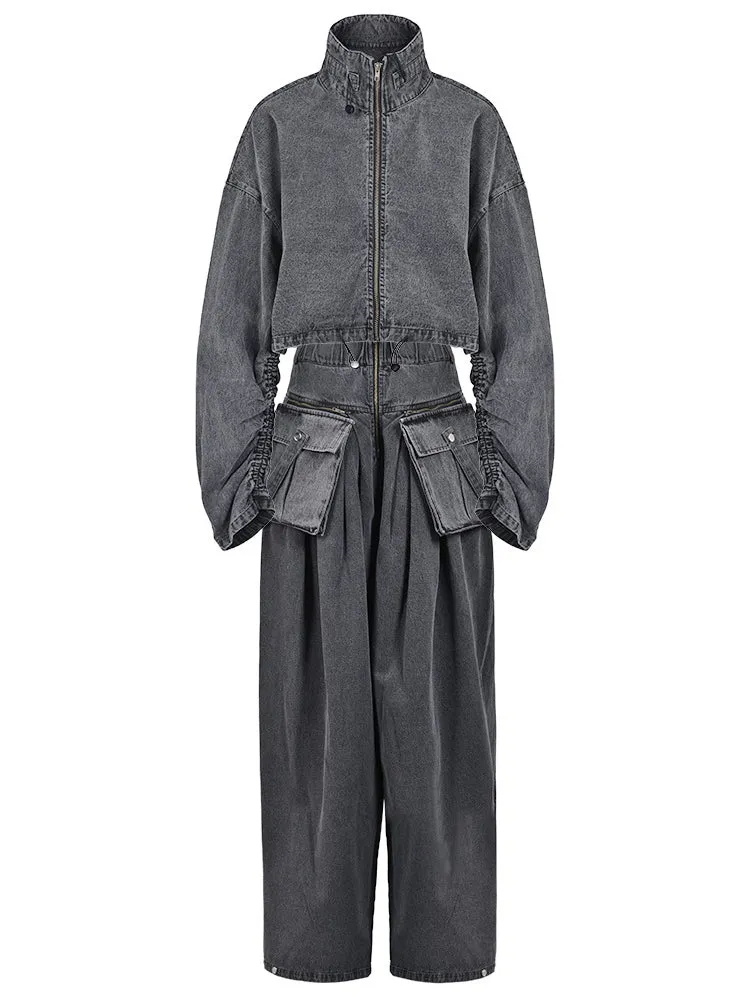 Ava Wide Leg Denim Pants Set