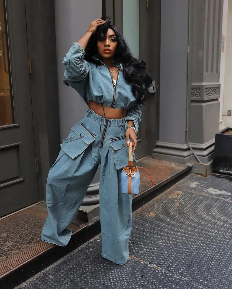 Ava Wide Leg Denim Pants Set