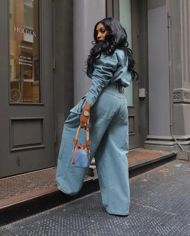 Ava Wide Leg Denim Pants Set