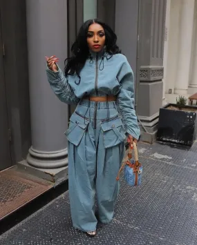 Ava Wide Leg Denim Pants Set