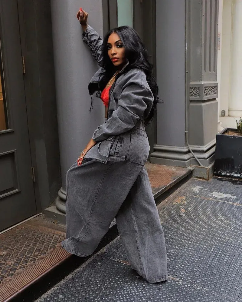 Ava Wide Leg Denim Pants Set