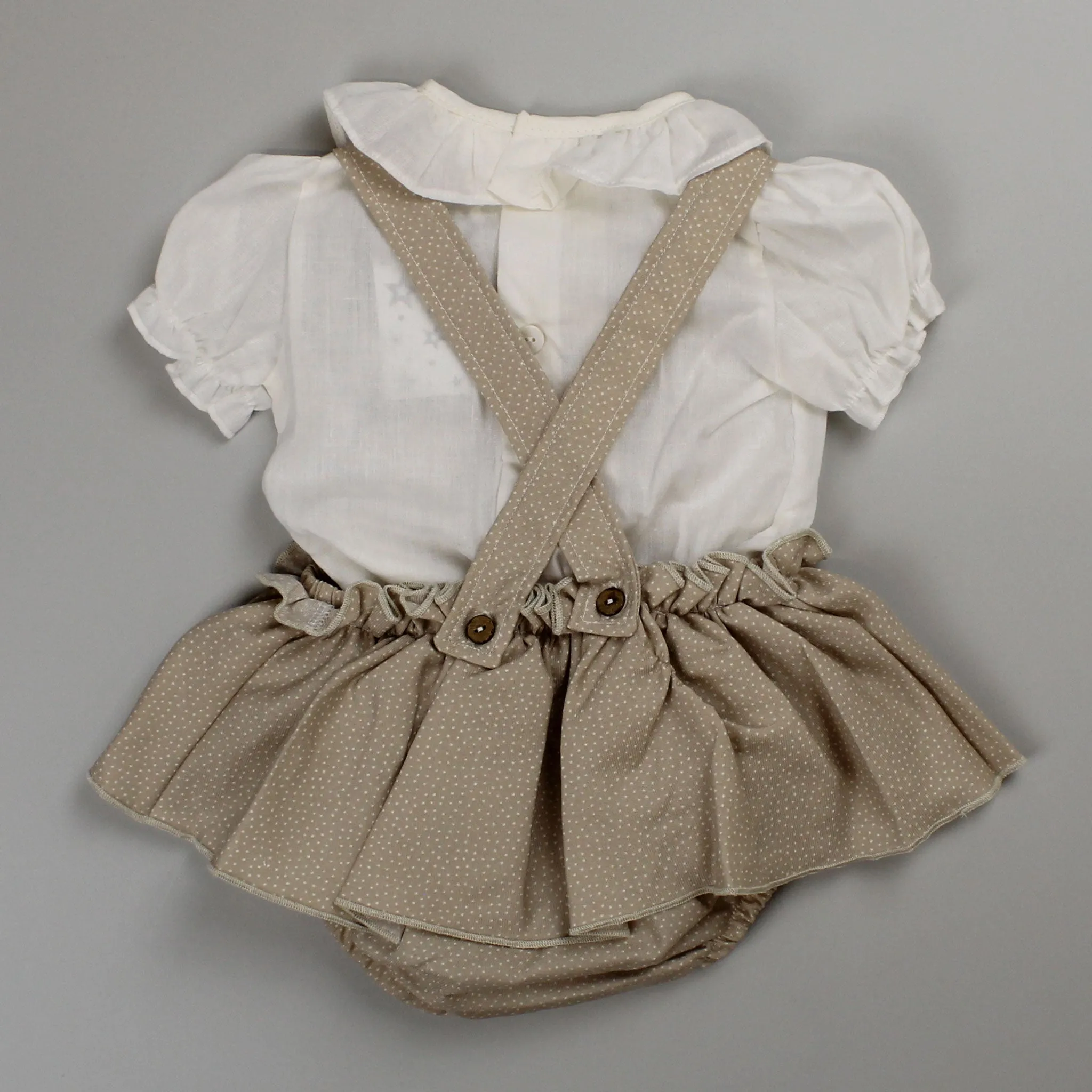 Baby Girls Beige Two Piece Spanish Dungaree Set