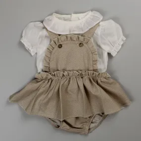 Baby Girls Beige Two Piece Spanish Dungaree Set