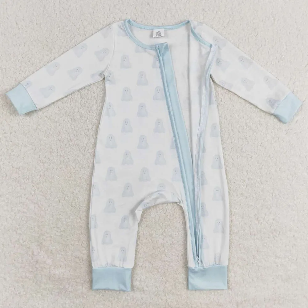 Baby Infant Boys Rompers Halloween Blue Ghost Zip Bamboo Rompers LR1125