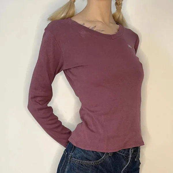 Benetton Long Sleeve T-Shirt - Small Purple Cotton
