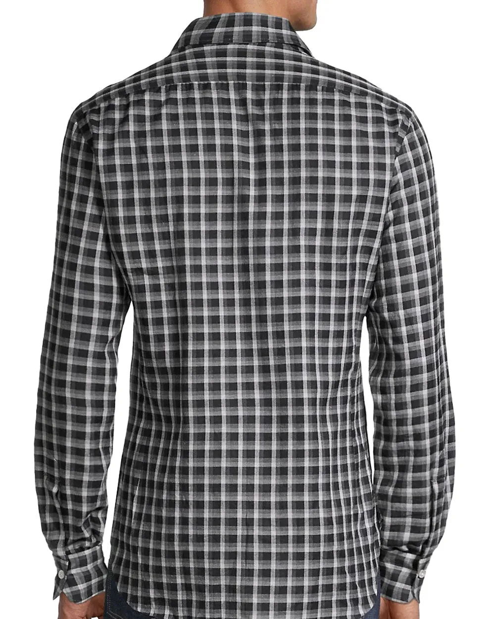Black and Grey Plaid Brushed Cotton Shirt
