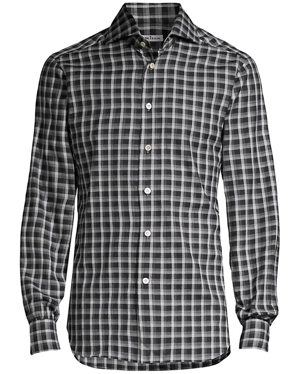 Black and Grey Plaid Brushed Cotton Shirt