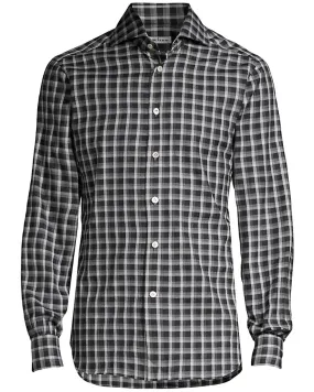 Black and Grey Plaid Brushed Cotton Shirt