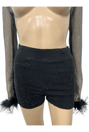 Black on Black High Waist Rhinestone Booty Shorts