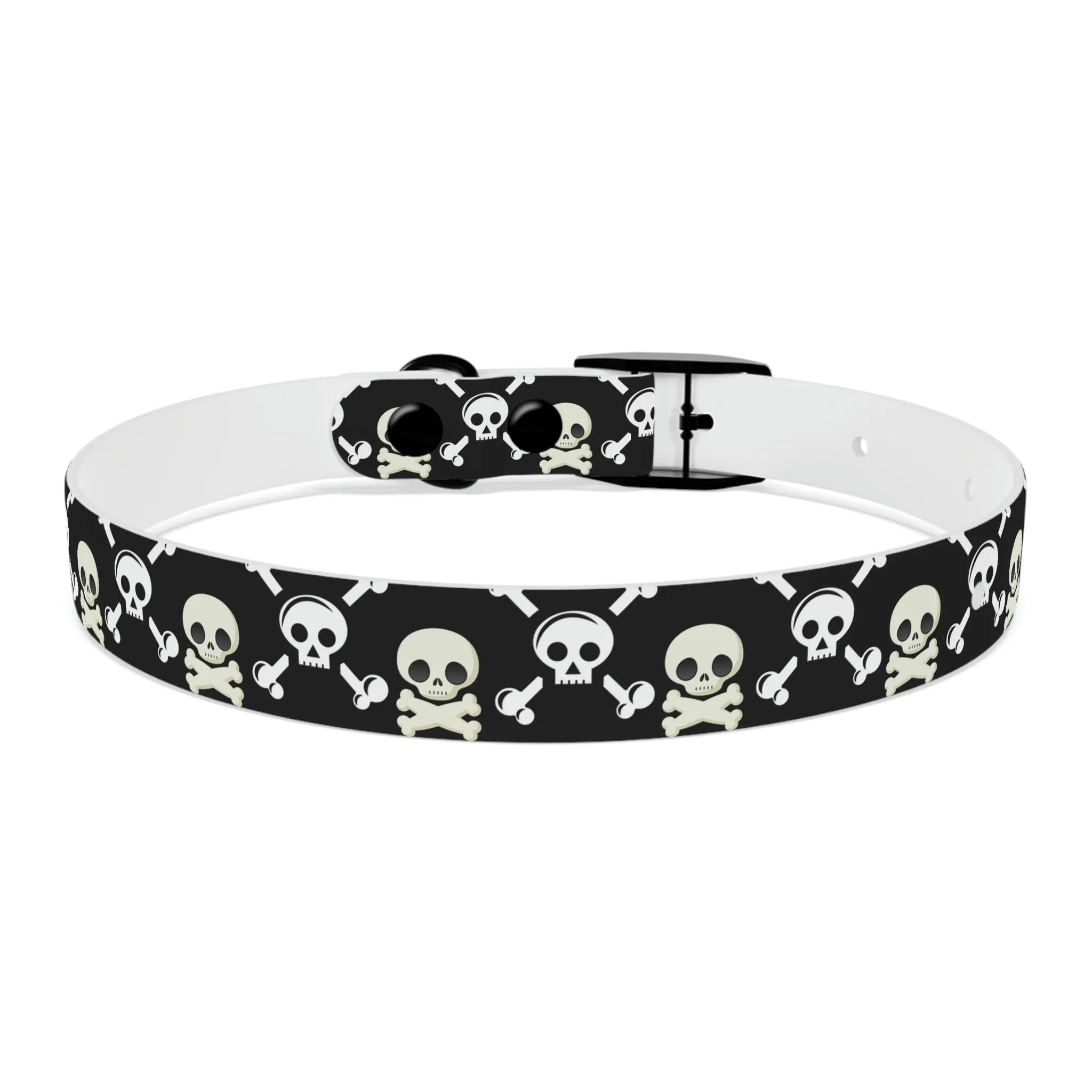 Black Skull & Crossbones Dog Collar 4 Buckle Colors