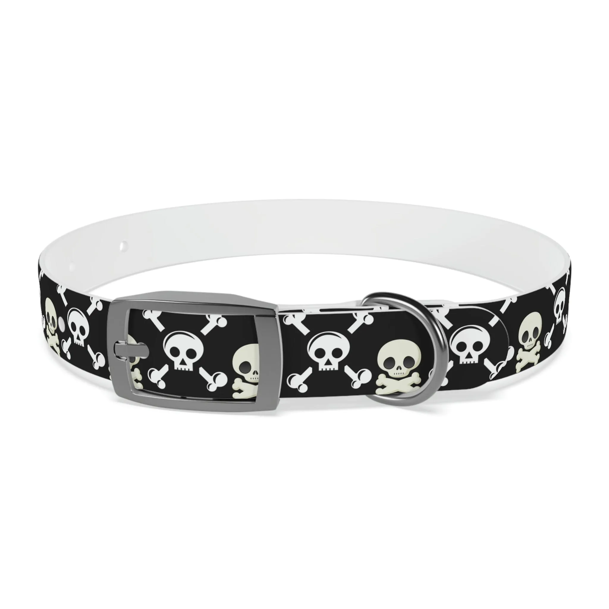 Black Skull & Crossbones Dog Collar 4 Buckle Colors