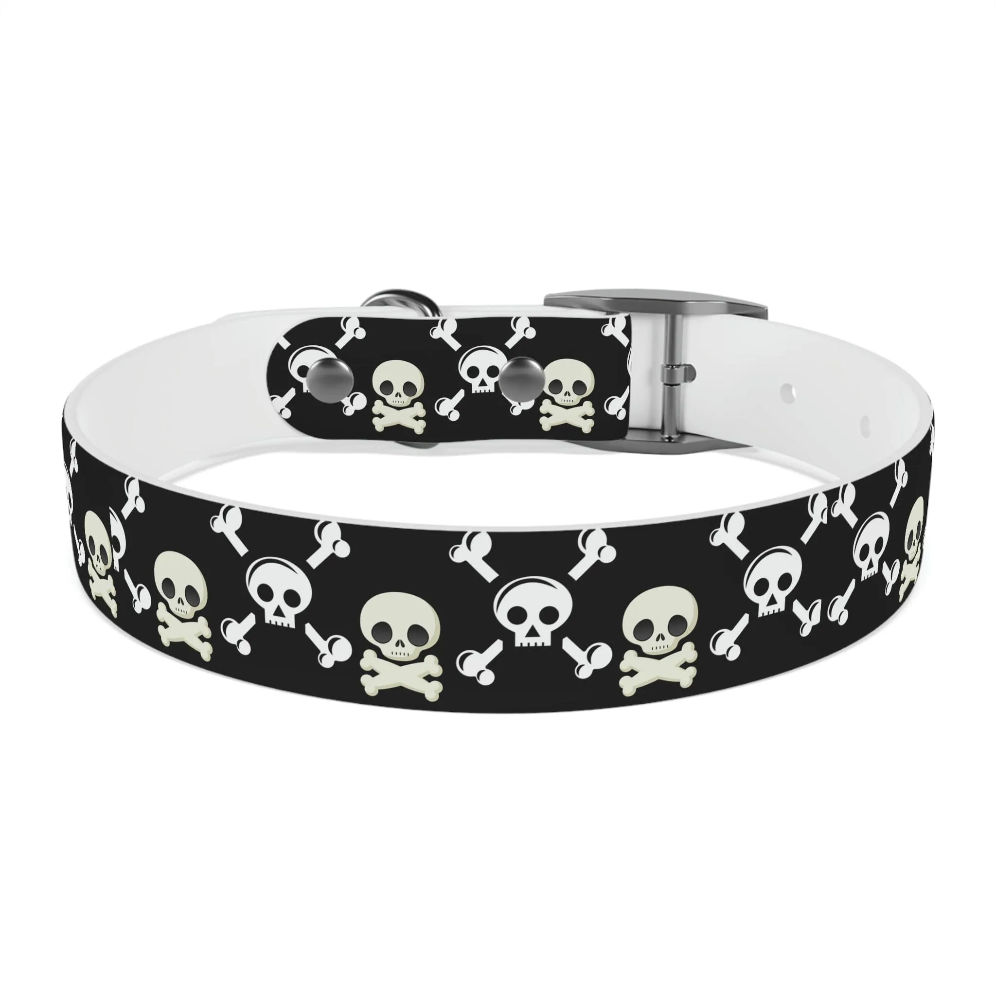 Black Skull & Crossbones Dog Collar 4 Buckle Colors