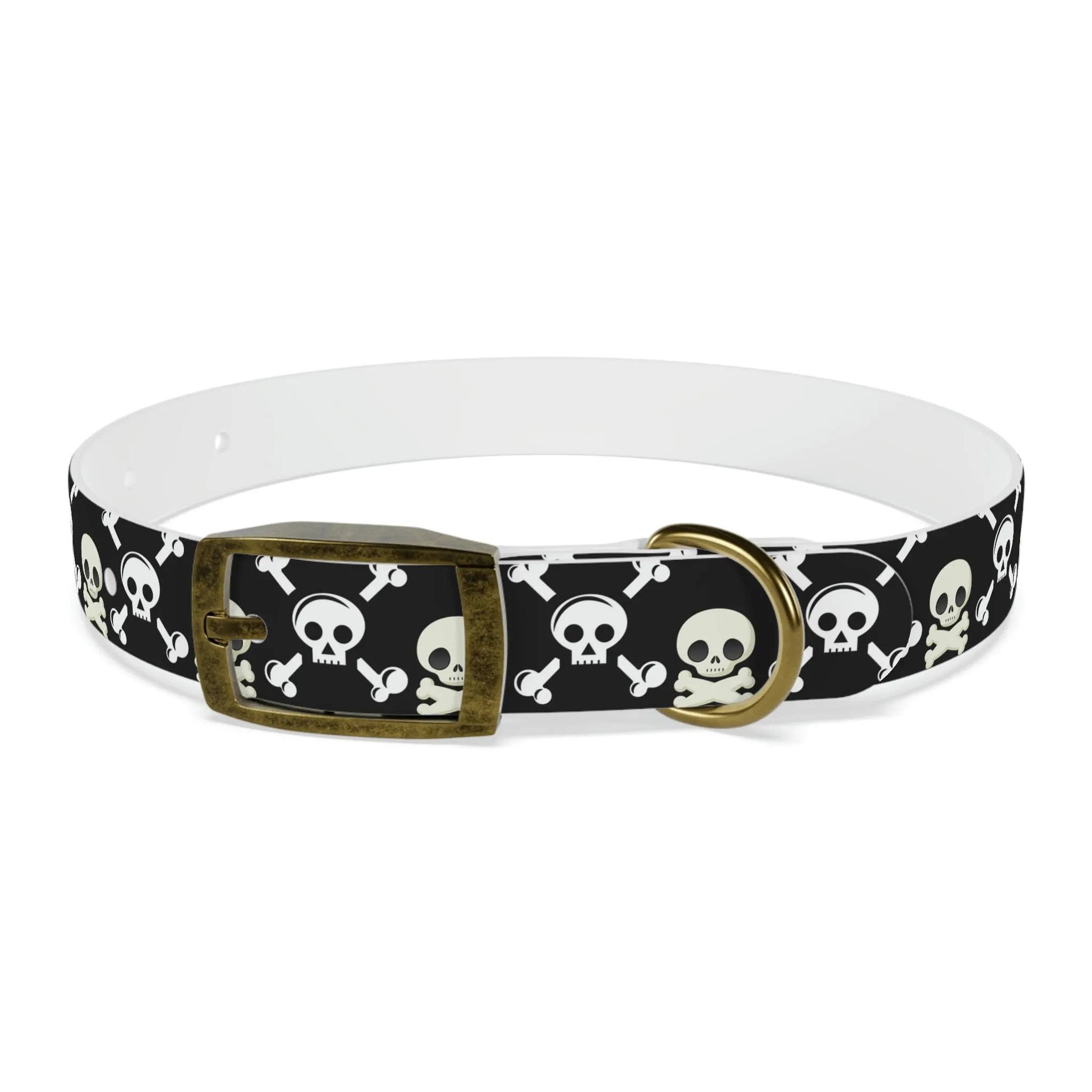 Black Skull & Crossbones Dog Collar 4 Buckle Colors