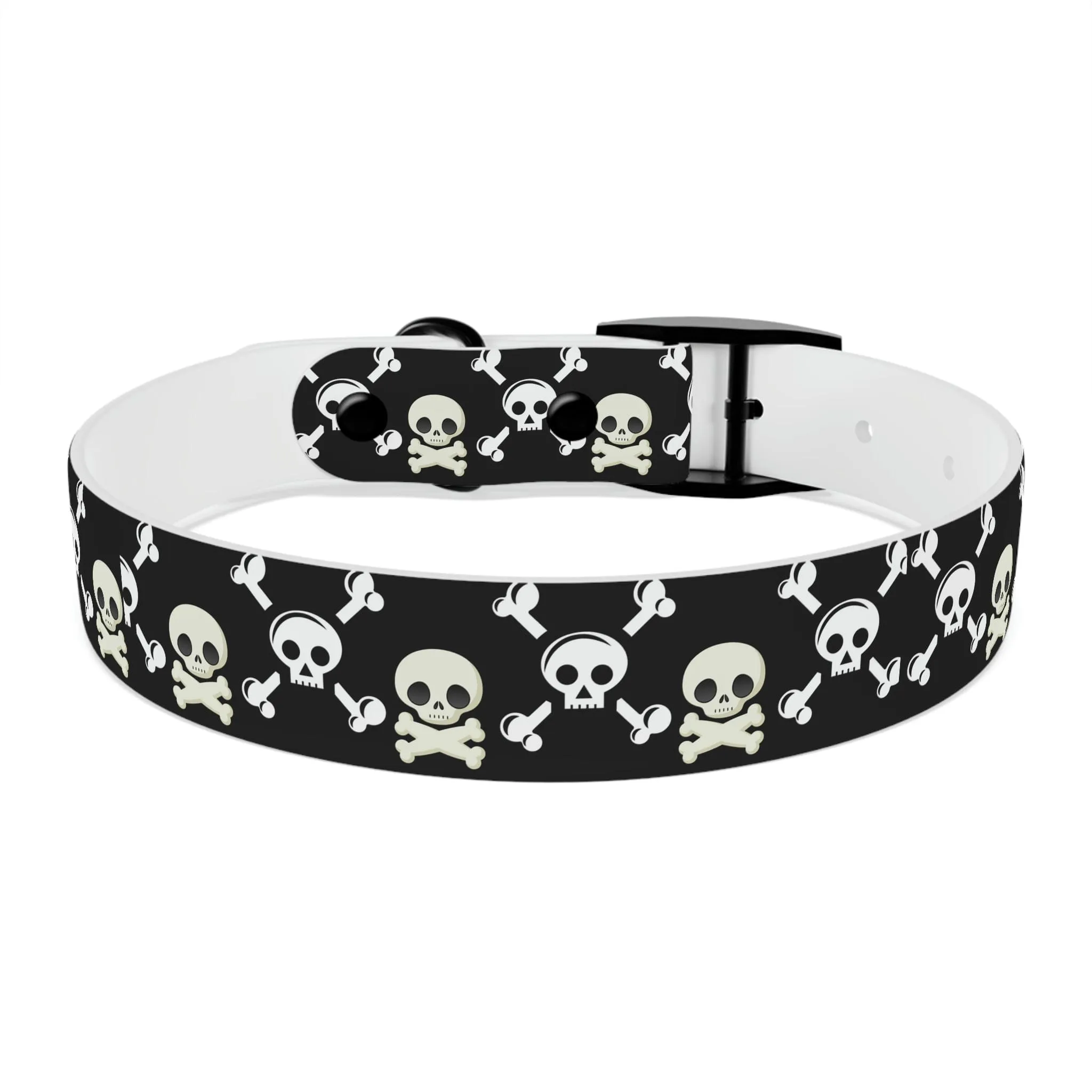 Black Skull & Crossbones Dog Collar 4 Buckle Colors