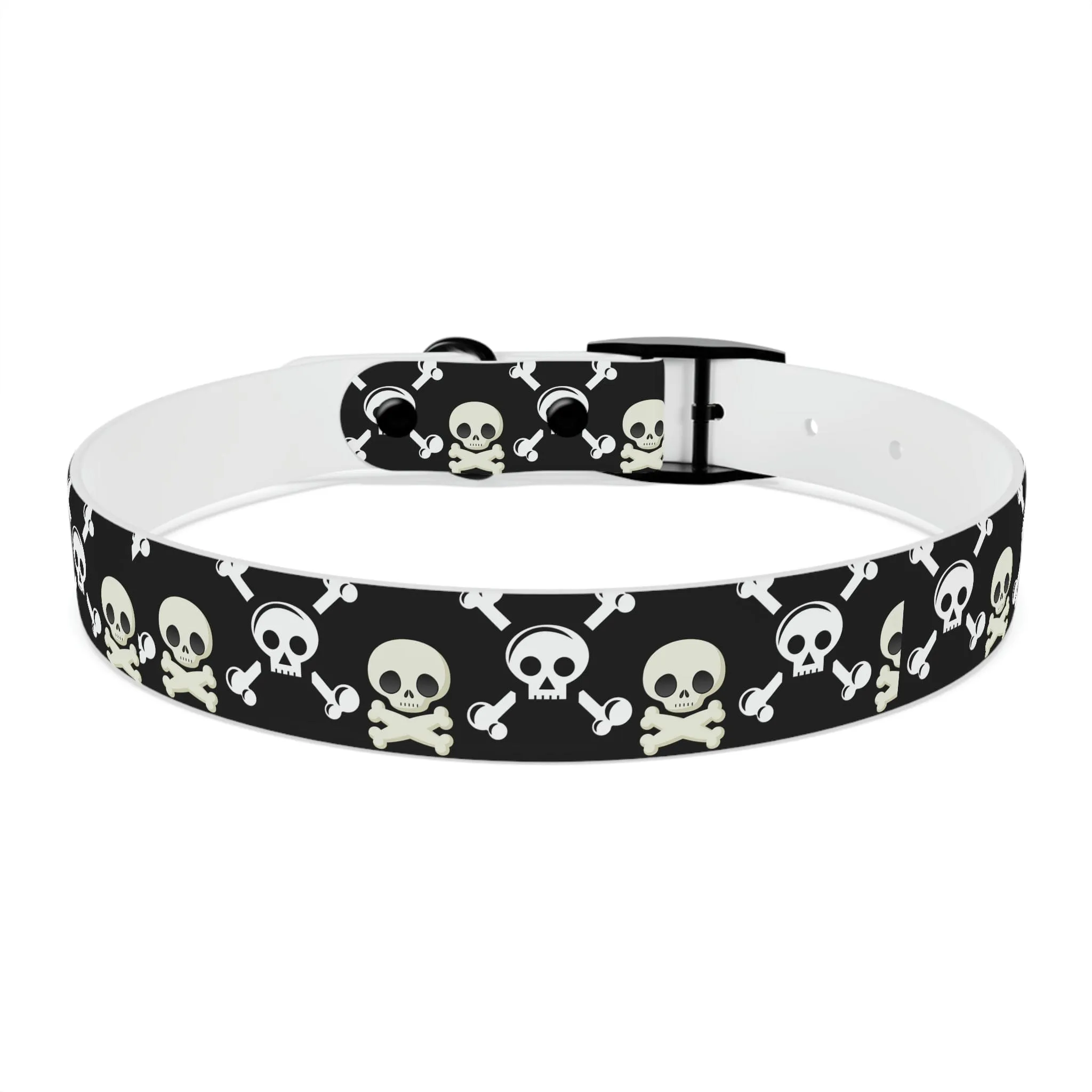 Black Skull & Crossbones Dog Collar 4 Buckle Colors