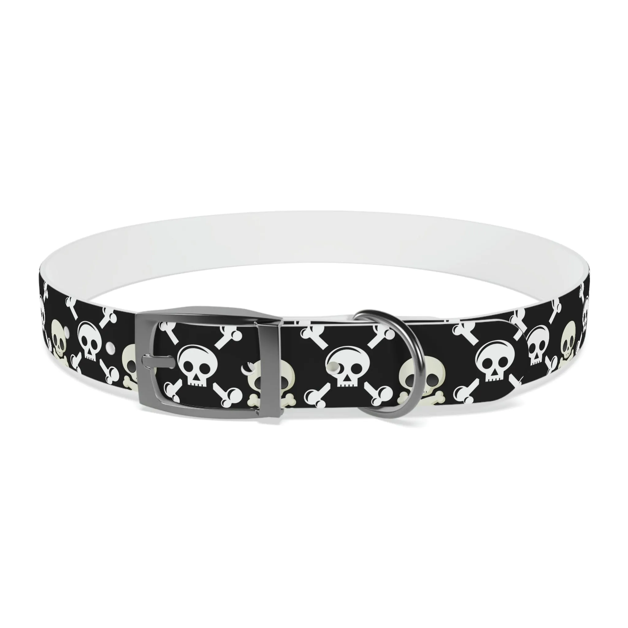 Black Skull & Crossbones Dog Collar 4 Buckle Colors