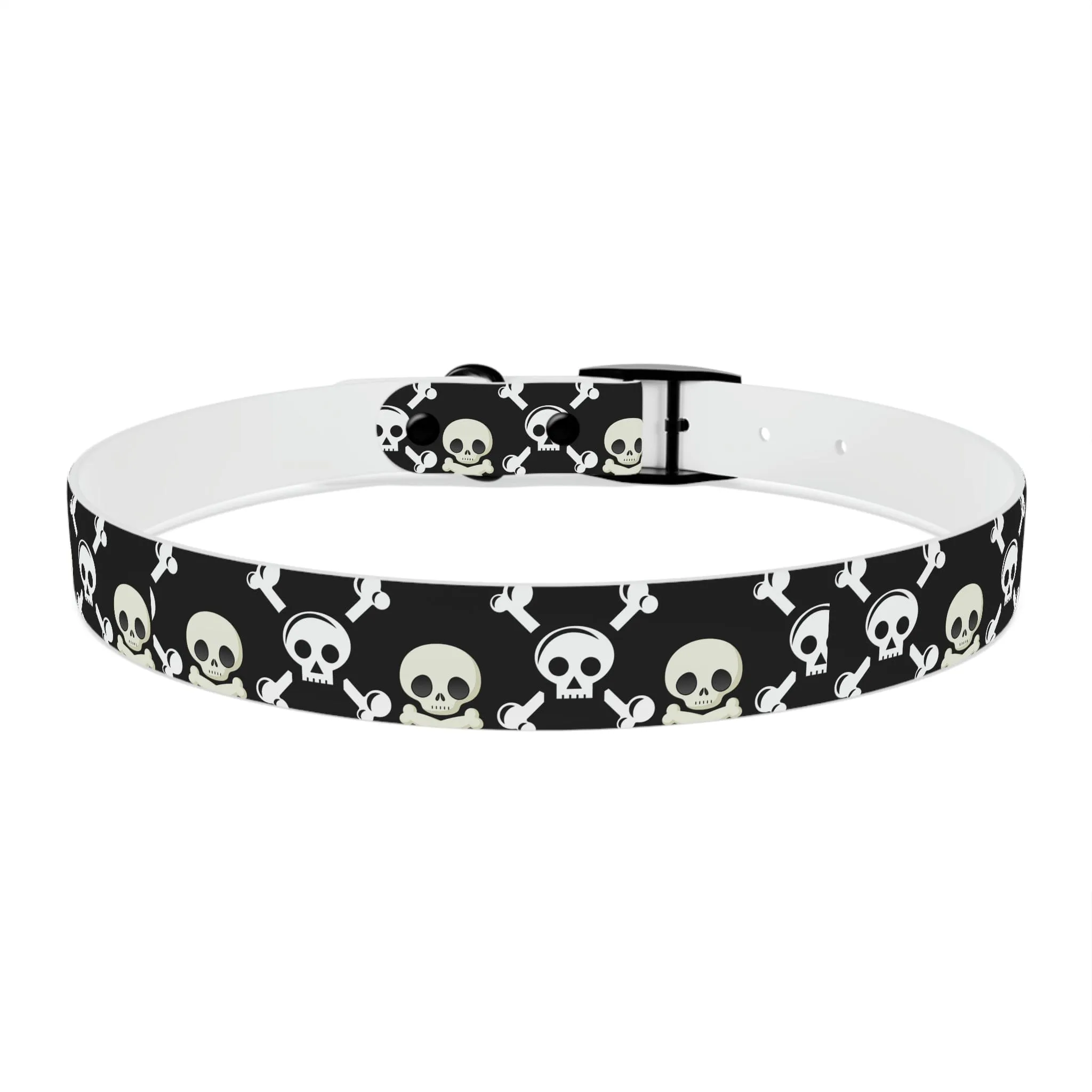 Black Skull & Crossbones Dog Collar 4 Buckle Colors