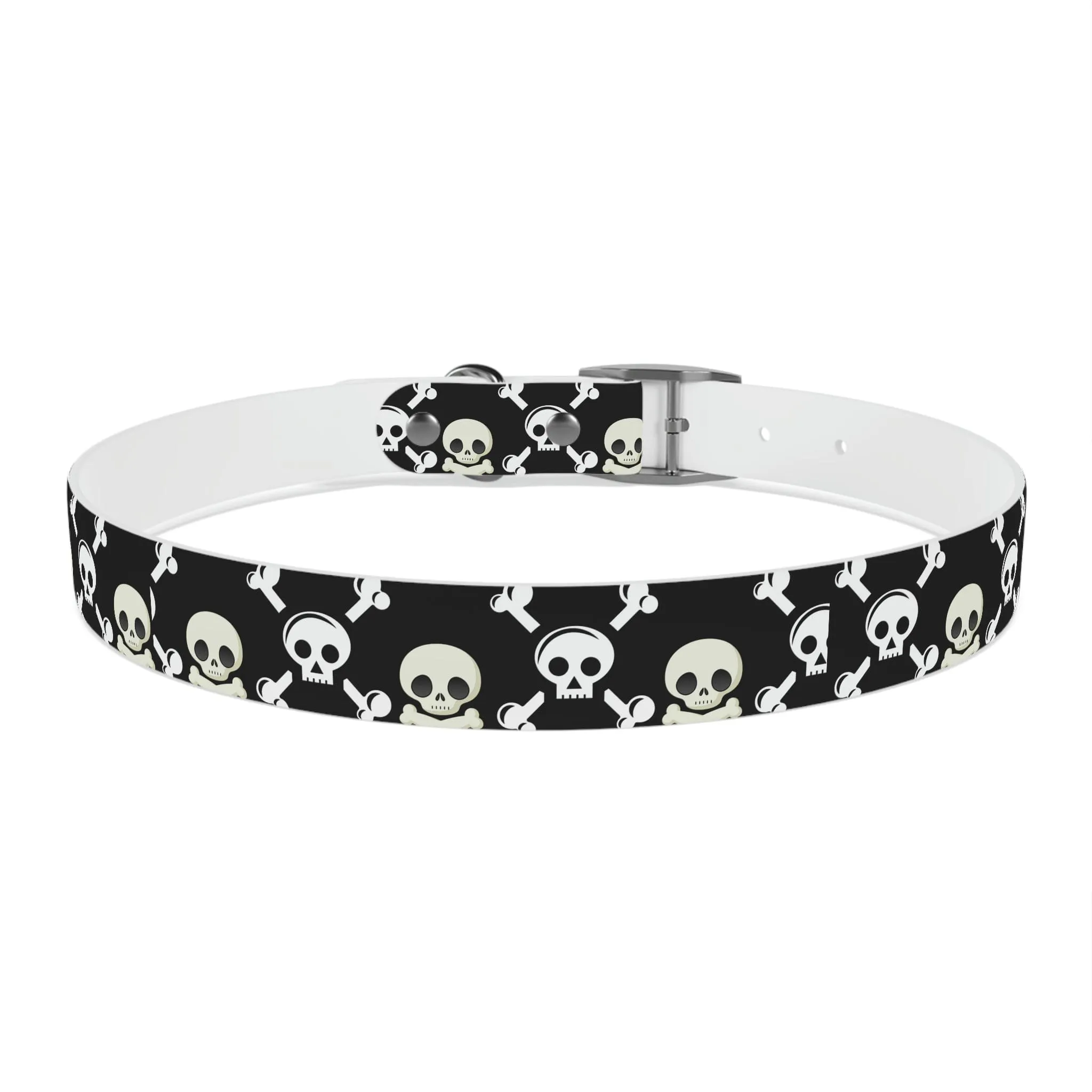 Black Skull & Crossbones Dog Collar 4 Buckle Colors