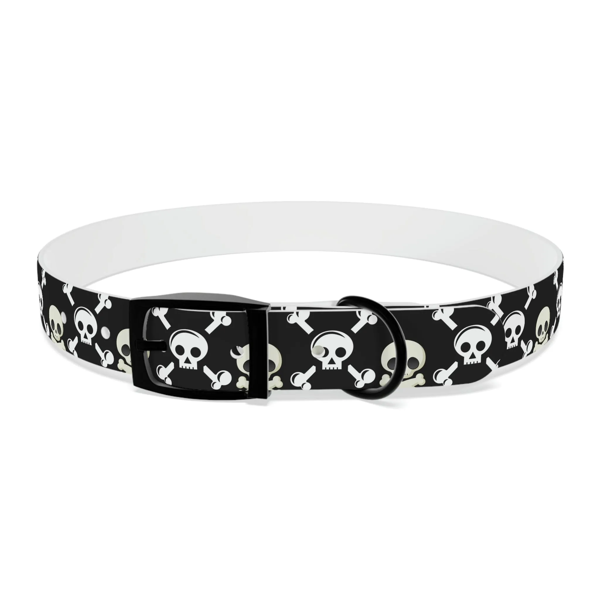 Black Skull & Crossbones Dog Collar 4 Buckle Colors