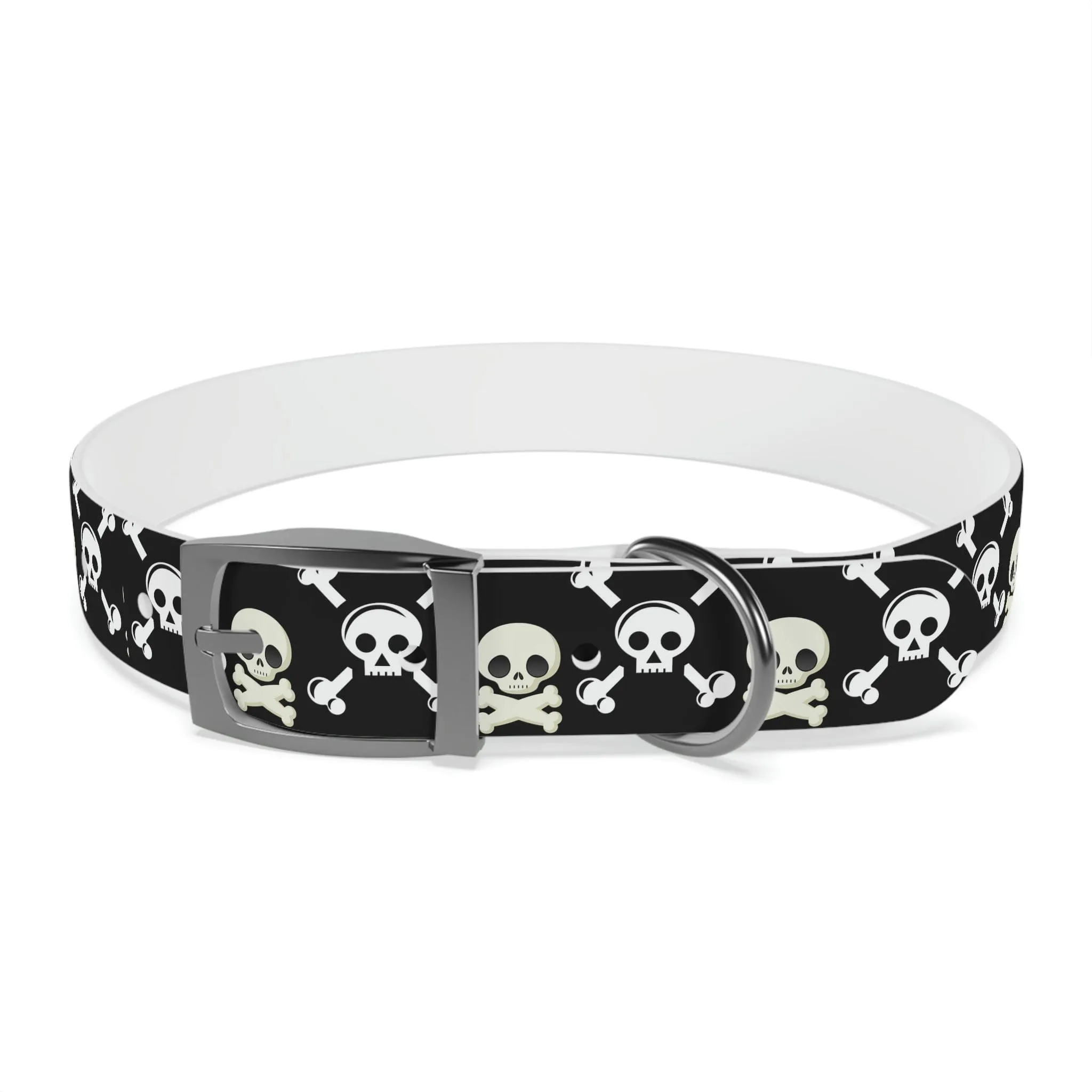 Black Skull & Crossbones Dog Collar 4 Buckle Colors