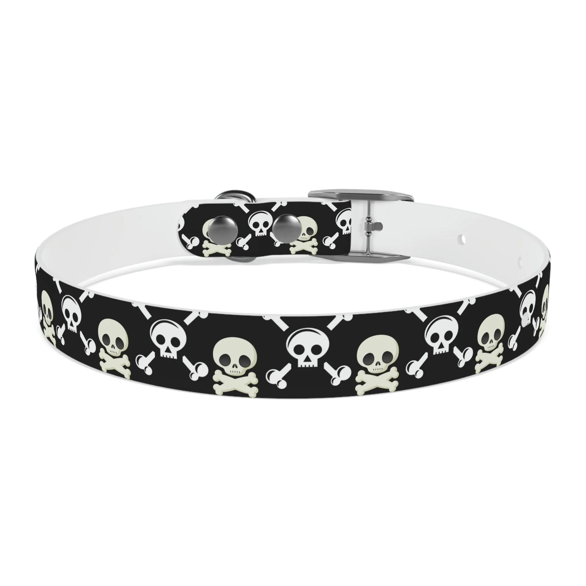 Black Skull & Crossbones Dog Collar 4 Buckle Colors