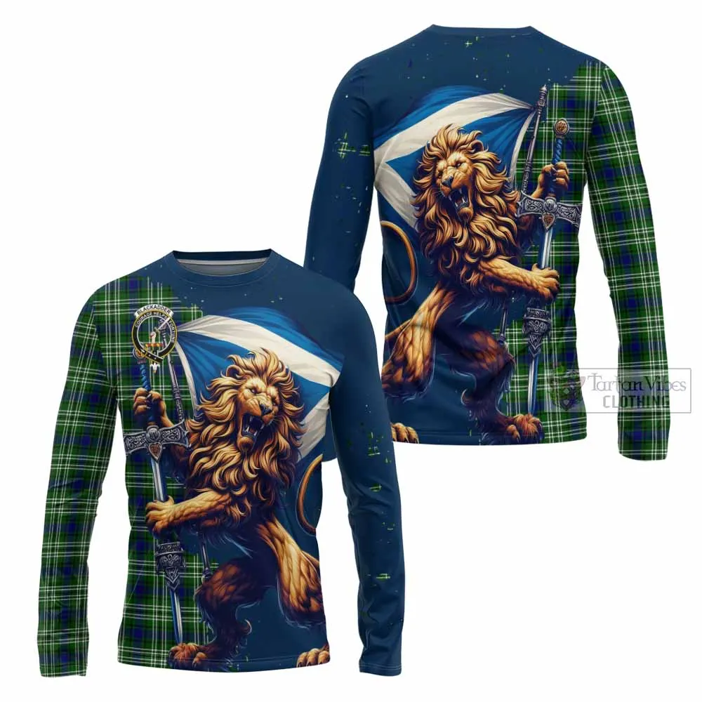 Blackadder Tartan Family Crest Long Sleeve T-Shirt with Scottish Majestic Lion